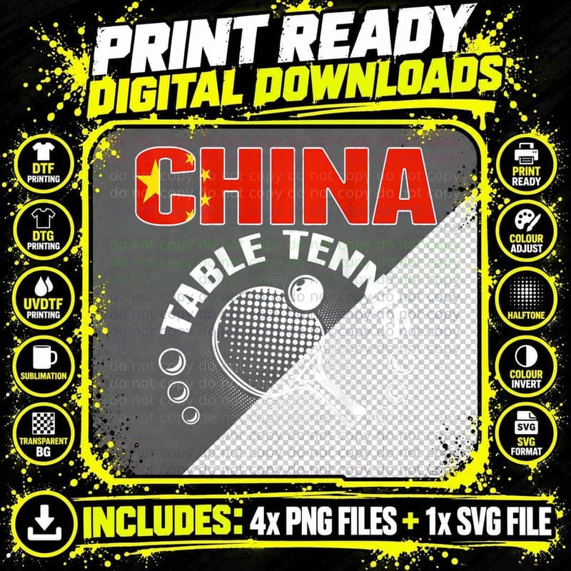 China Table Tennis Fans Jersey Chinese Ping Pong Lovers Png SVG Digital Bundle