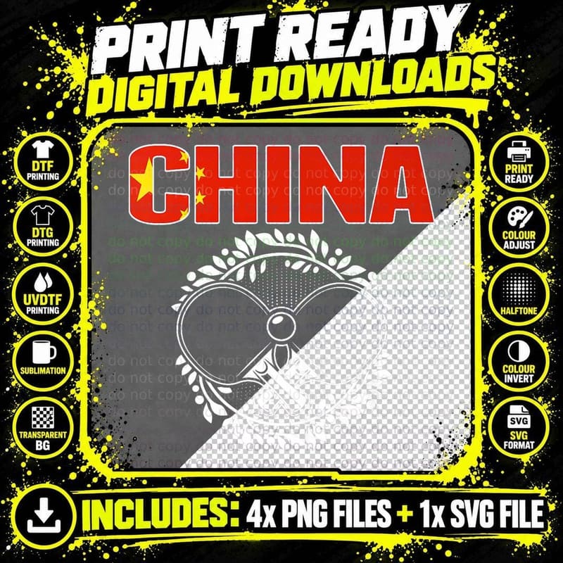 China Table Tennis Fans Jersey Chinese Ping Pong Lovers Png SVG Digital Bundle