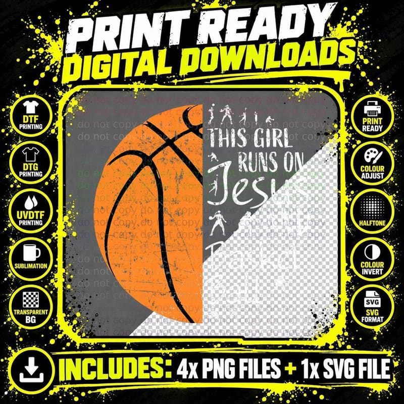 Christian Basketball Gifts Women Teen Girls Jesus Png SVG Digital Bundle