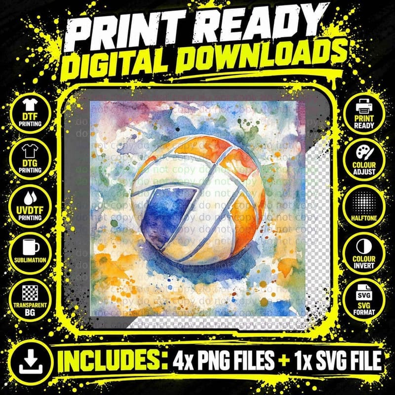 Colorful Basketball on Vibrant Background Volleyball Png SVG Digital Bundle