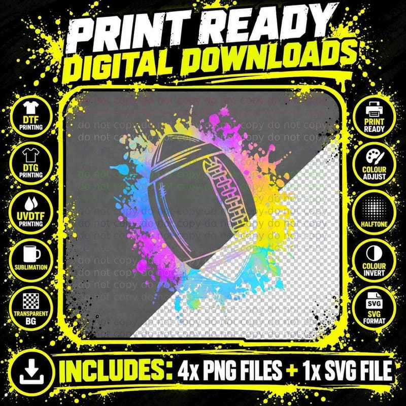 Colourful Splitz Rugby American Football Children's Png SVG Digital Bundle