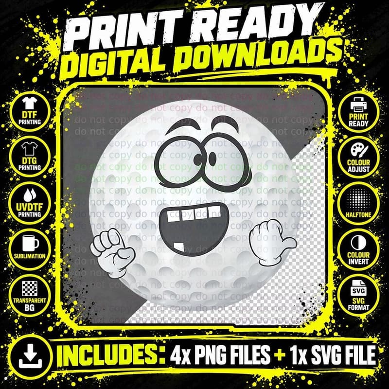 Cool Golf Ball Emoticon T Shirt Great Gift Golfer Funny Png SVG Digital Bundle