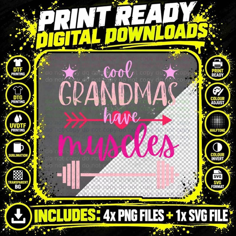 Cool Grandmas Have Muscles, Gym, Powerlifting Png SVG Digital Bundle