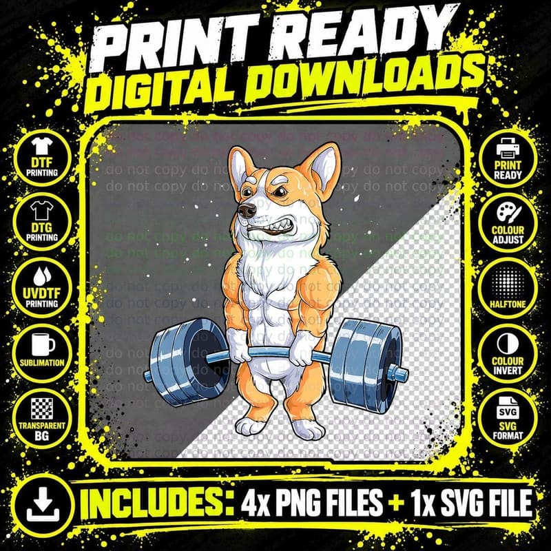Corgi Weightlifting Funny Deadlift Men Fitness Gym Png SVG Digital Bundle