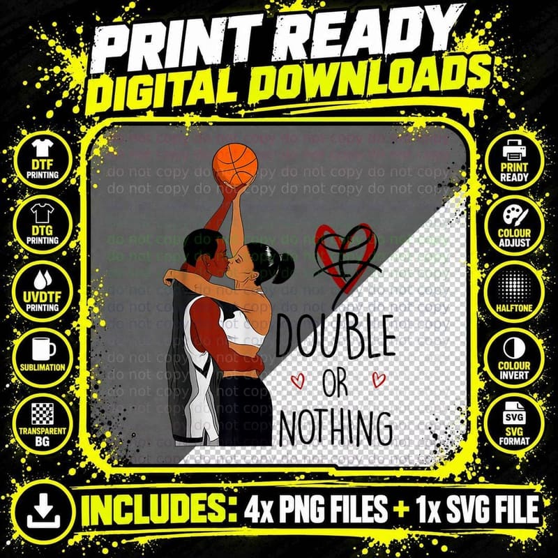Couple Black Basketball Movies I Love You Card History Png SVG Digital Bundle