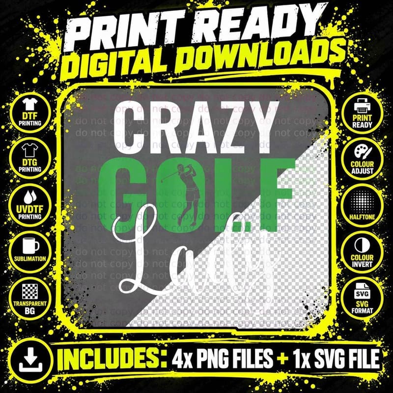 Crazy Golf Lady Golfing Mom Premium Png SVG Digital Bundle