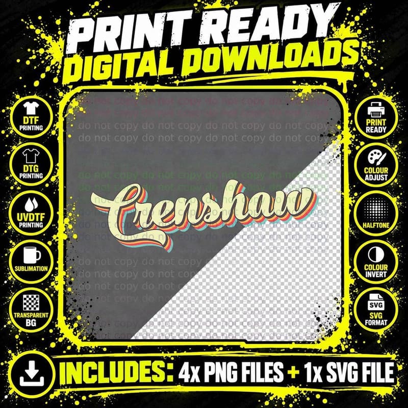 Crenshaw Tshirt Retro Art Baseball Font Vintage, Classic Png SVG Digital Bundle