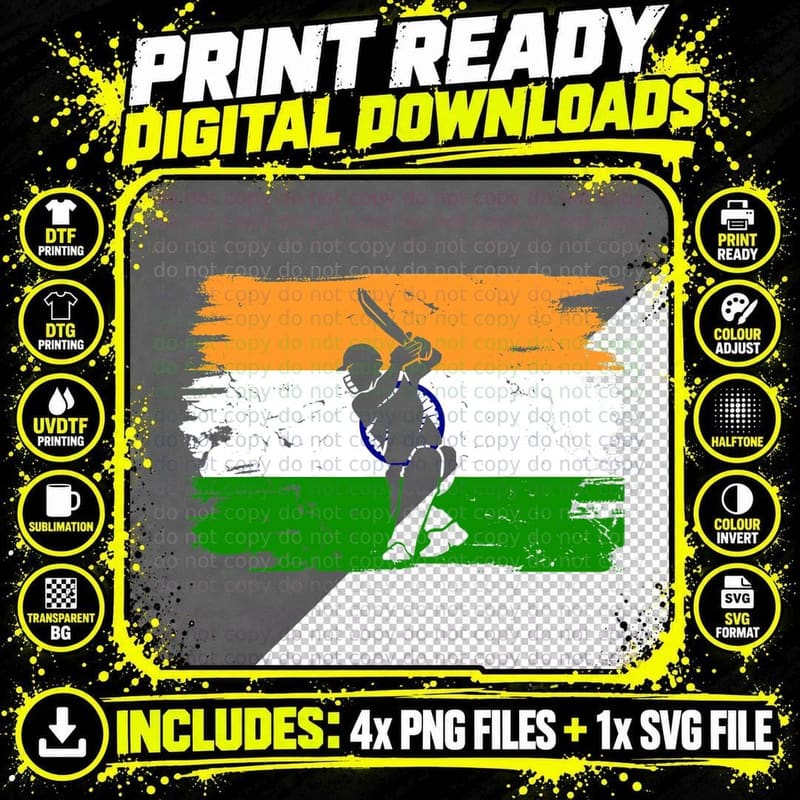 Cricket Lovers Indian Players Flag of India Cricket Png SVG Digital Bundle
