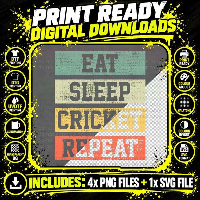 Cricket Retro Vintage Player Coach Gift T-Shirt Png SVG Digital Bundle
