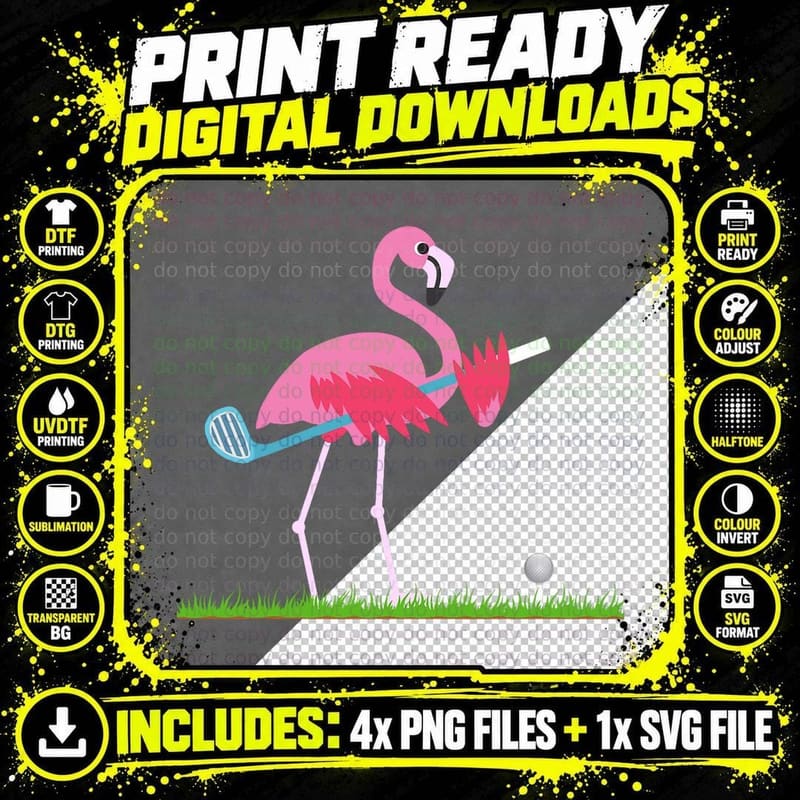 Cute Flamingo Playing Golf Golfer Sport Golfing Png SVG Digital Bundle