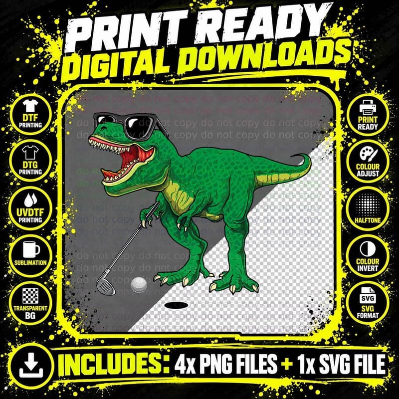 Cute T Rex Dinosaur Boys Golfing Lover Trex Dino Golf Png SVG Digital Bundle