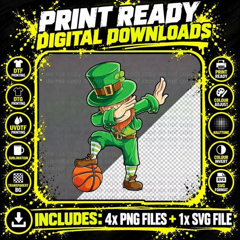 Dabbing Leprechaun St Patricks Day Boys Men Basketball Png SVG Digital Bundle