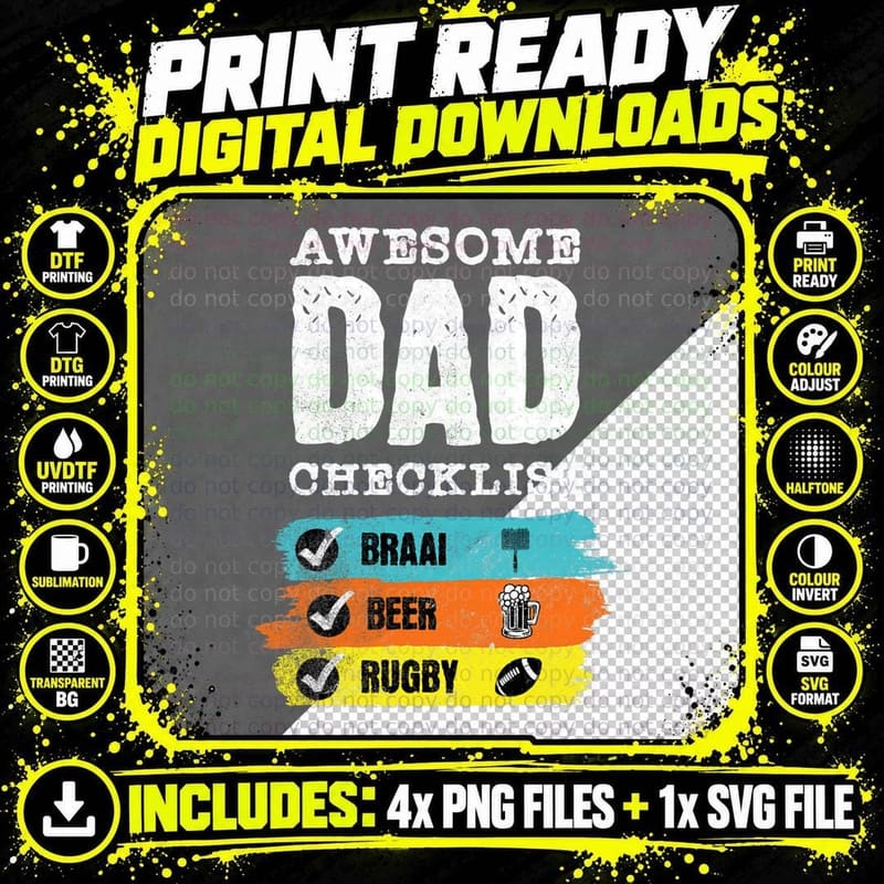 Dad Checklist Braai Beer Rugby T-Shirt Png SVG Digital Bundle