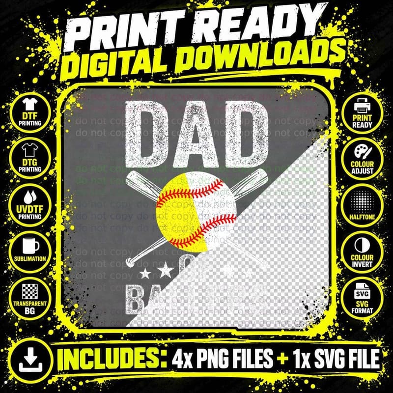 Dad of Ballers Funny Dad of Baseball and Softball Player Png SVG Digital Bundle