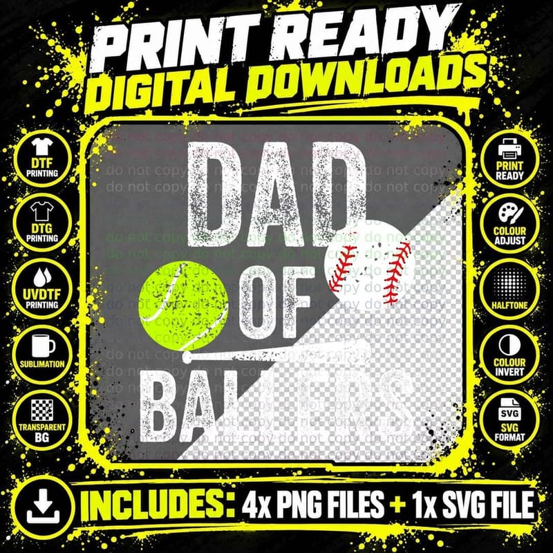 Dad of Ballers Tennis Baseball Dad Funny Phrase Fathers Png SVG Digital Bundle