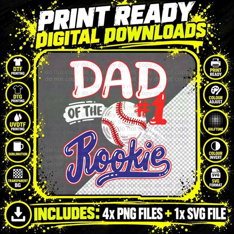 Dad of Rookie 1st Baseball Birthday Party Theme Matching Png SVG Digital Bundle
