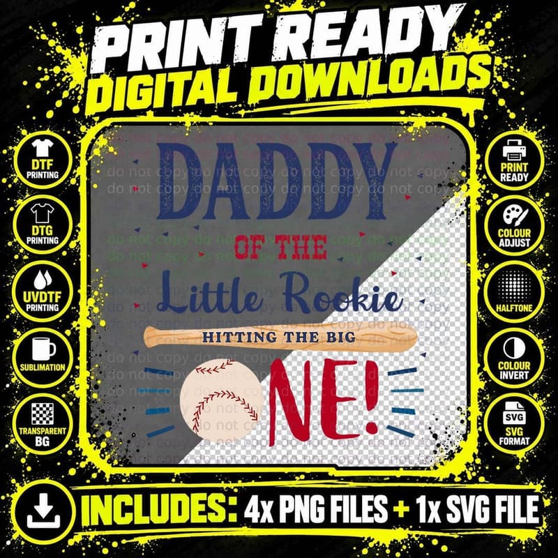Daddy Dad First Birthday Little Rookie Baseball the Big Png SVG Digital Bundle