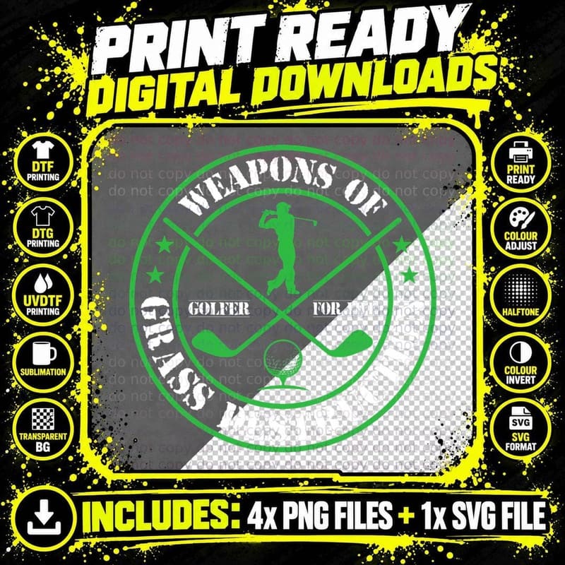 Designer Golf Clothing Weapons of Grass Destruction Golf Png SVG Digital Bundle