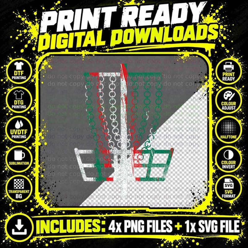 Disc Golf Basket Mexico Flag Colors Frisbee Golfer Png SVG Digital Bundle