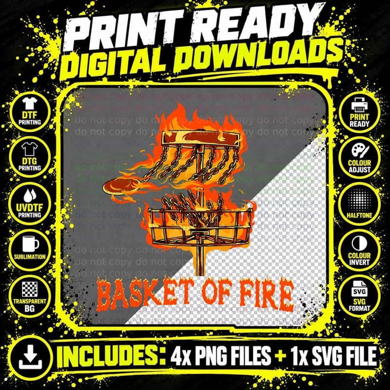 Disc Golf Basket of Fire, Disc Golf Apparel Png SVG Digital Bundle