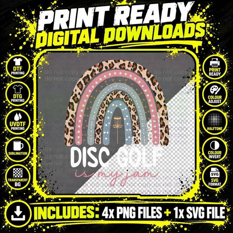 Disc Golf Rainbow Leopard - Disc Golf Is My Jam T-Shirt Png SVG Digital Bundle