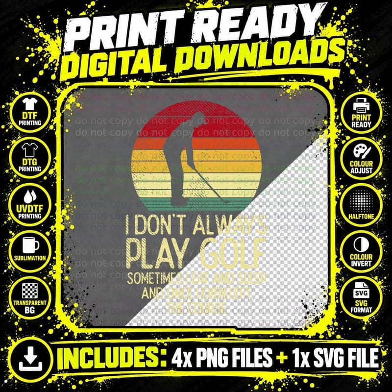 Don't Always Play Golf Sunset Retro Golfing Golfer Men Png SVG Digital Bundle