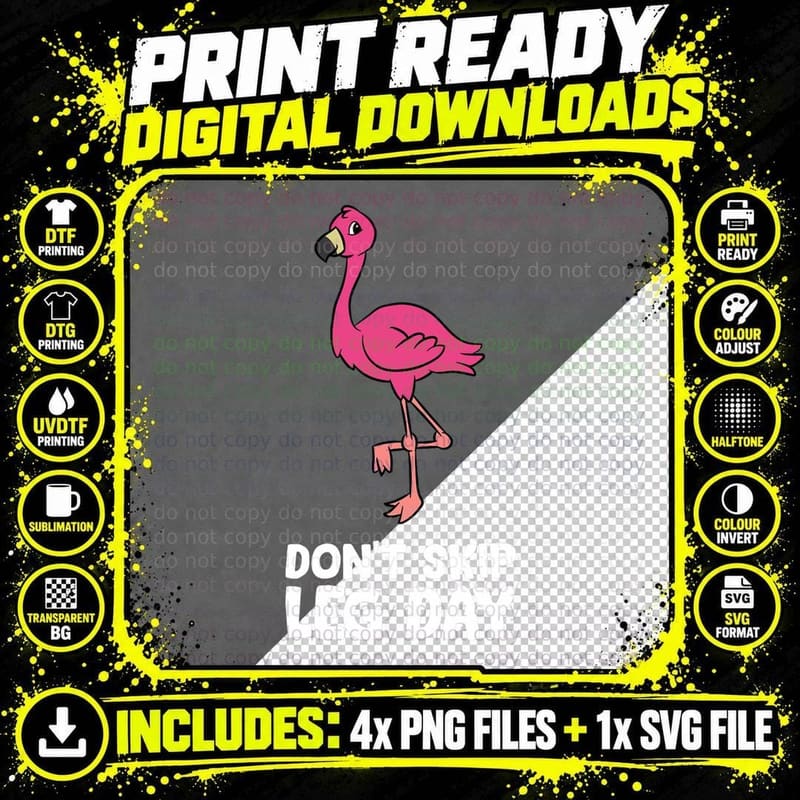 Don't Skip Leg Day Gym Exercise Flamingo T-Shirt Png SVG Digital Bundle