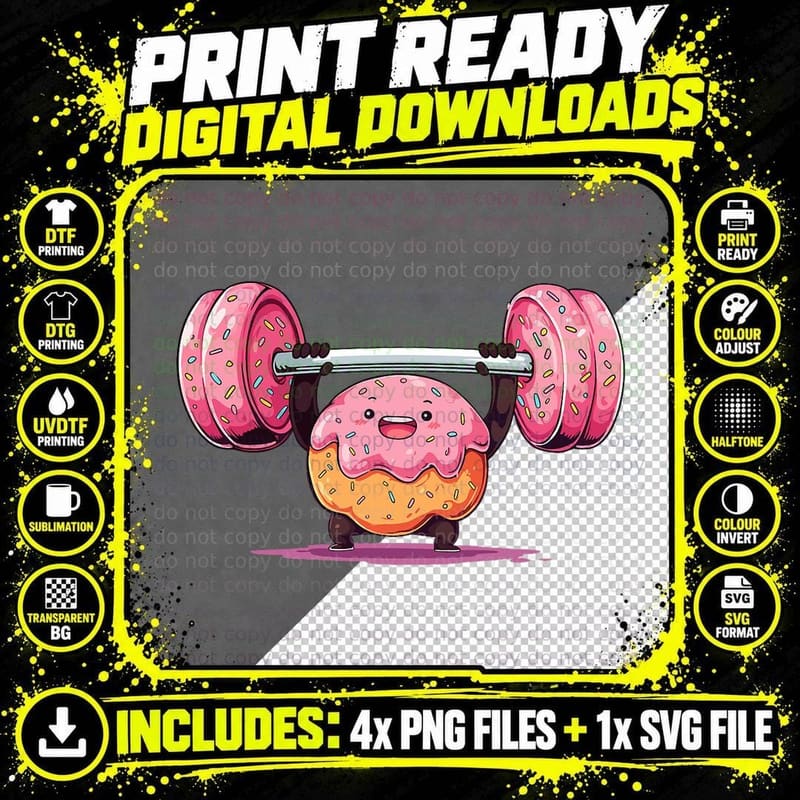 Donut Weightlifting Barbell Workout Gym Weightlifter Png SVG Digital Bundle