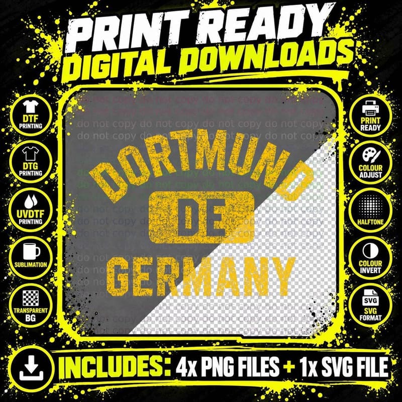 Dortmund Germany De Gym Style Distressed Amber Print Png SVG Digital Bundle
