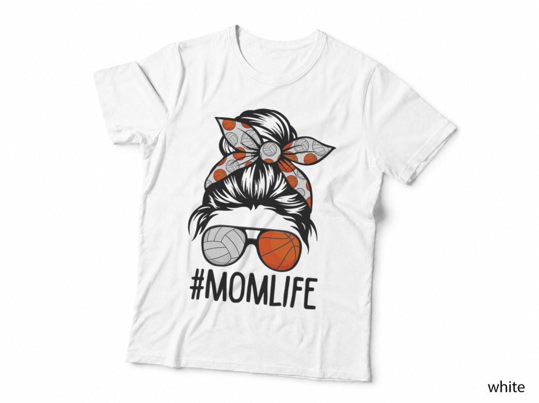 Dy Mom Life Volleyball Basketball Mothers Day Messy Bun T-Shirt