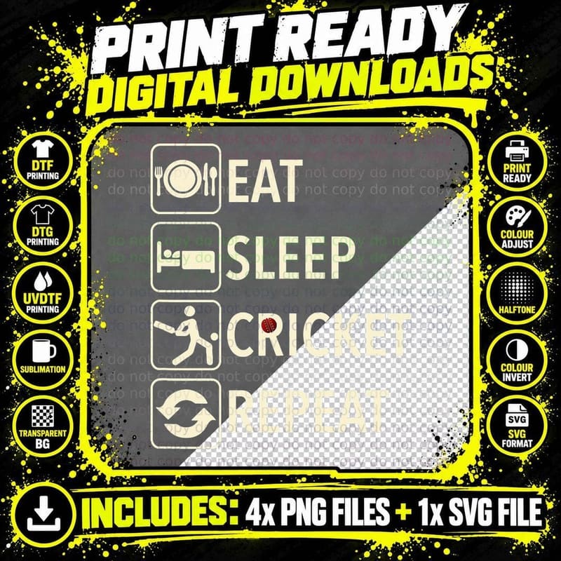 Eat Sleep Cricket Repeat - Cricketers Png SVG Digital Bundle