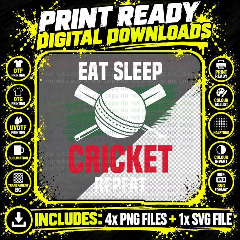 Eat Sleep Cricket Watching Cricket Ball Players Field Png SVG Digital Bundle