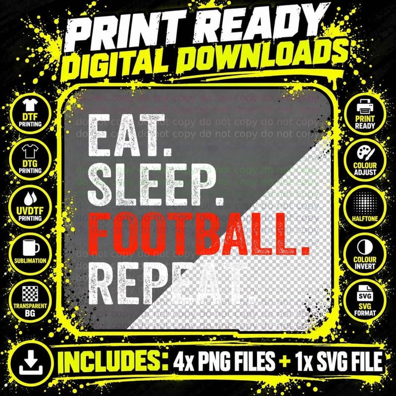 Eat Sleep Football Repeat Football Gifts for Boys Kids Png SVG Digital Bundle