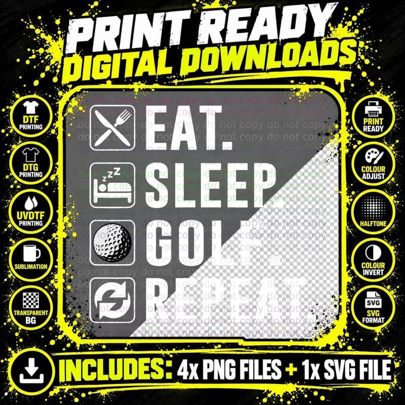 Eat Sleep Golf Repeat Funny Golfing Golfer Golfing Lover Png SVG Digital Bundle