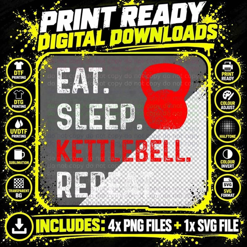 Eat Sleep Kettlebell Repeat Fitness Gym T-Shirt Png SVG Digital Bundle