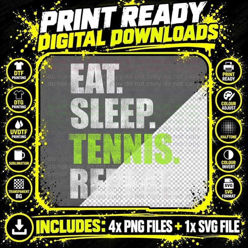 Eat Sleep Tennis Repeat, Tennis Lover Gift, Sports Fan Png SVG Digital Bundle