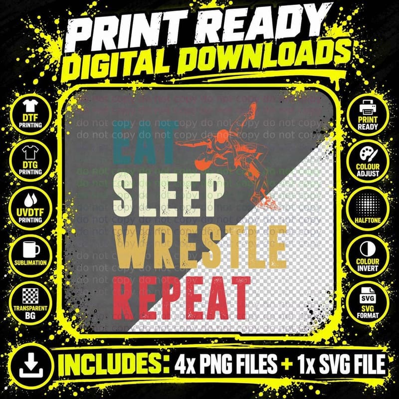 Eat Sleep Wrestle Repeat Wrestling T-Shirt Png SVG Digital Bundle