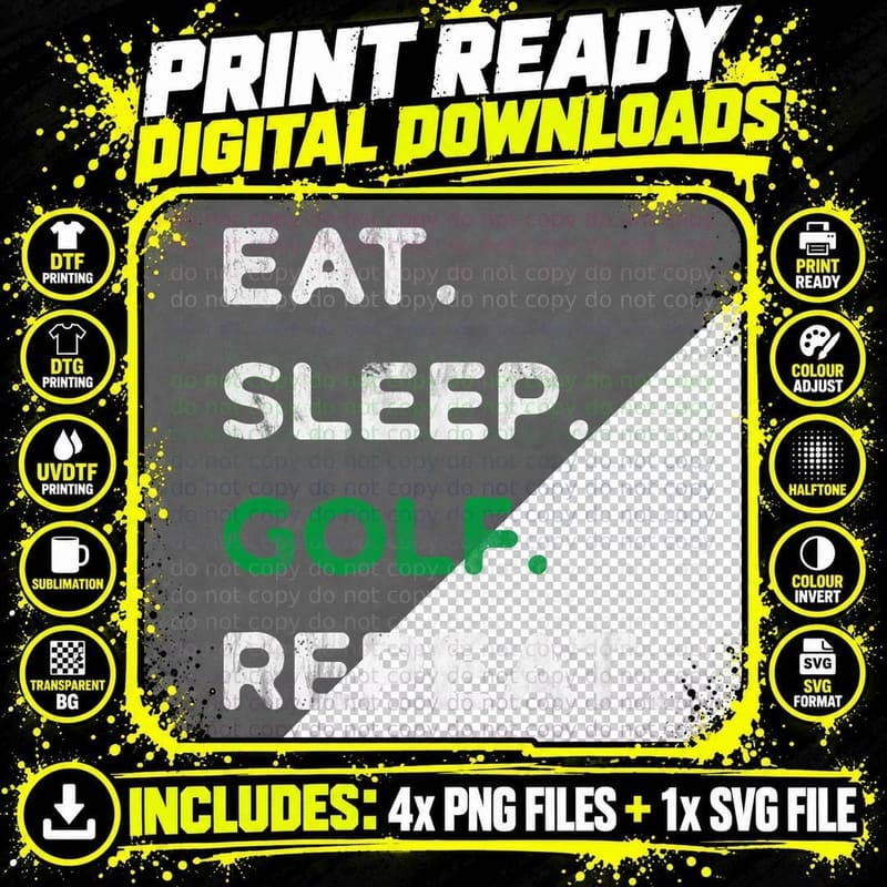 Eat. Sleep. Golf. Repeat. Funny Golfing Golfer Quotes Png SVG Digital Bundle