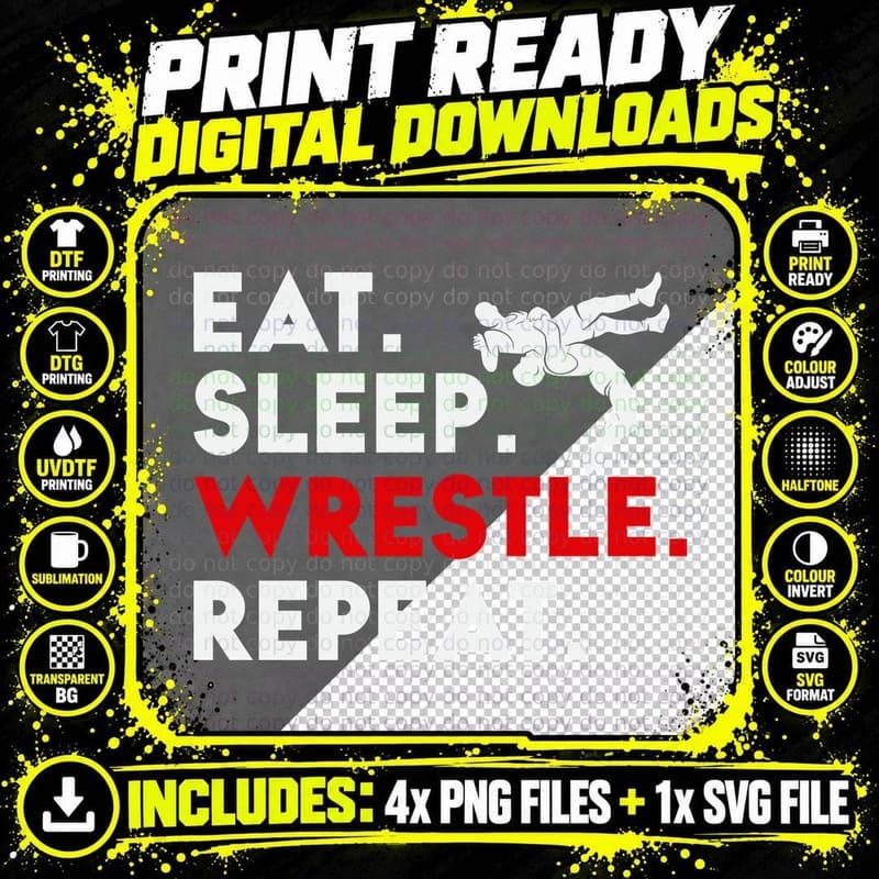 Eat. Sleep. Wrestle. Repeat. Wrestling T-Shirt Png SVG Digital Bundle