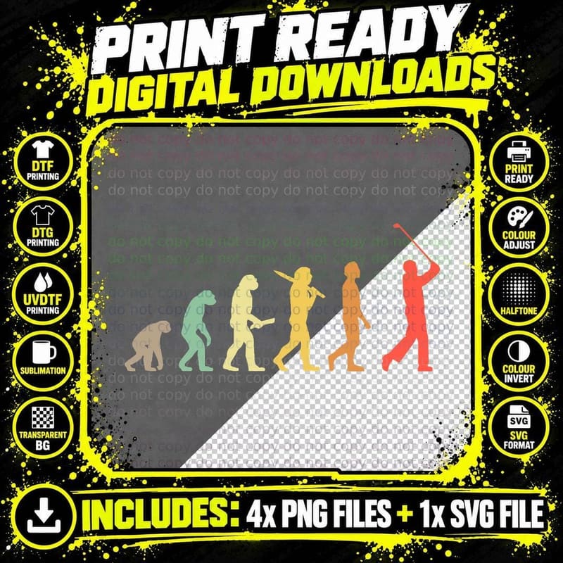 Evolution Progression T-Shirt, Six Silhouettes Ape to Png SVG Digital Bundle