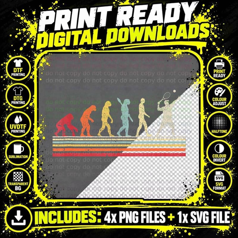 Evolution Tennis Player, Vintage Sports Style Png SVG Digital Bundle