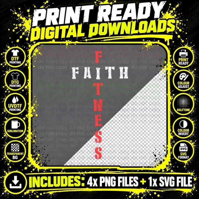 Faith Fitness Cross Christian Workout Modern Gym Png SVG Digital Bundle