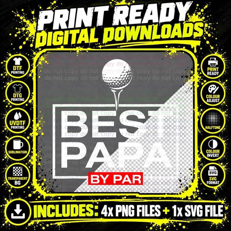 Father's Day Golf Cool Grandpa Best Papa by Par Png SVG Digital Bundle