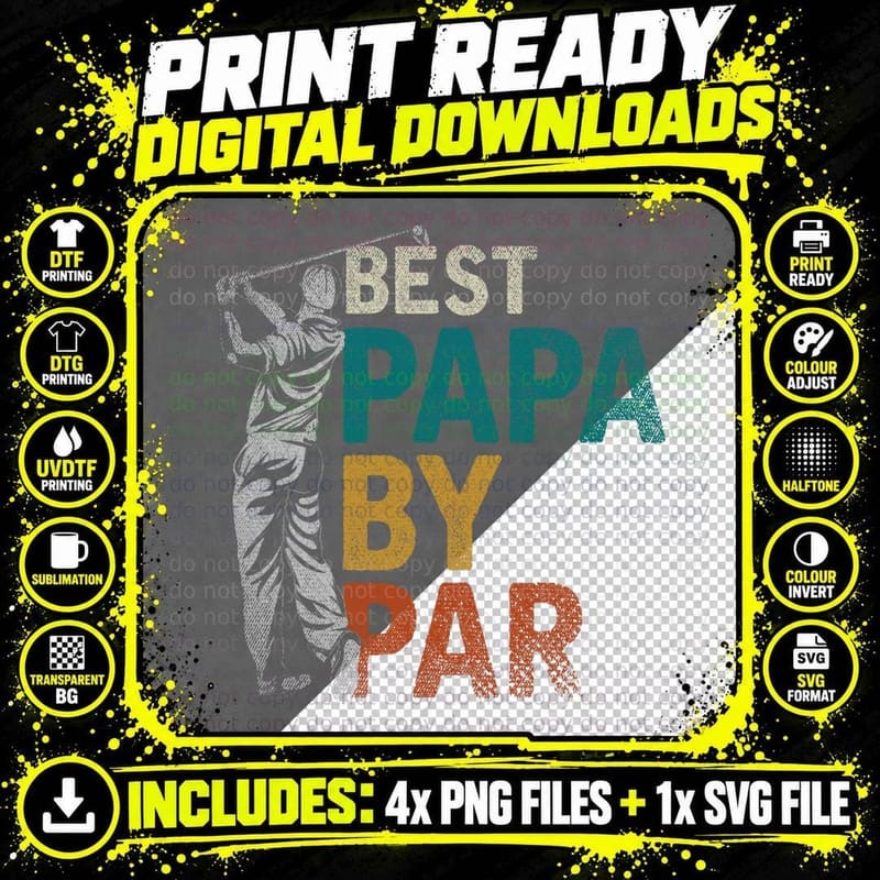 Fathers Day Golfer Dad Golfing Best Papa by Par Funny Png SVG Digital Bundle
