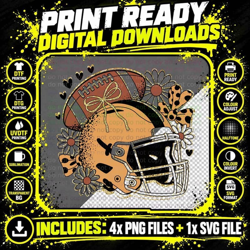 Football Helmet Adorned with Flowers and Hearts Sport Png SVG Digital Bundle