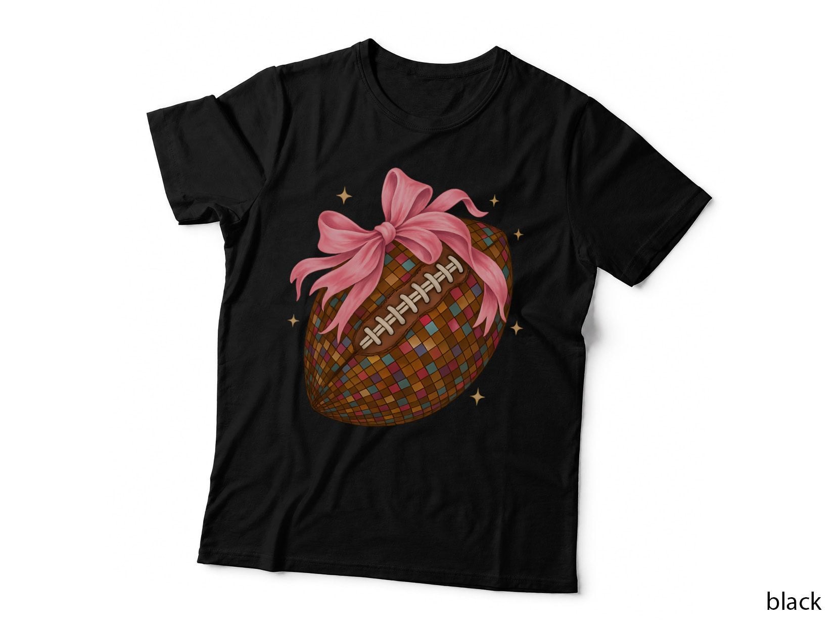 Football Wrapped in Mosaic with Pink Bow Sport Mom T-Shirt