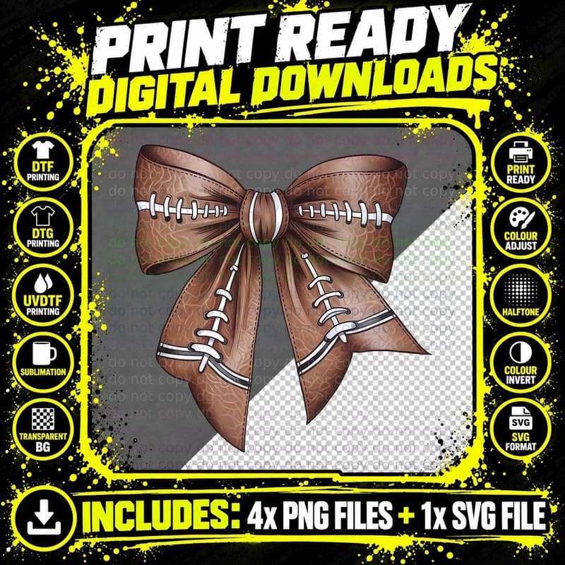 Football-Inspired Bow Design Sport Mom T-Shirt Png SVG Digital Bundle