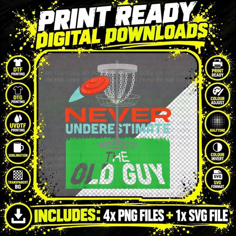 Funny - Never Underestimate an Old Man with a Disc Golf Png SVG Digital Bundle