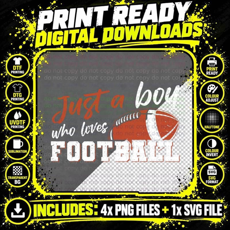 Funny American Football Player Just a Boy Who Loves Png SVG Digital Bundle