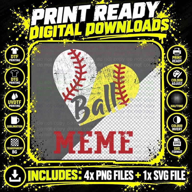 Funny Ball Meme Softball Baseball Meme, Sports Humor Png SVG Digital Bundle